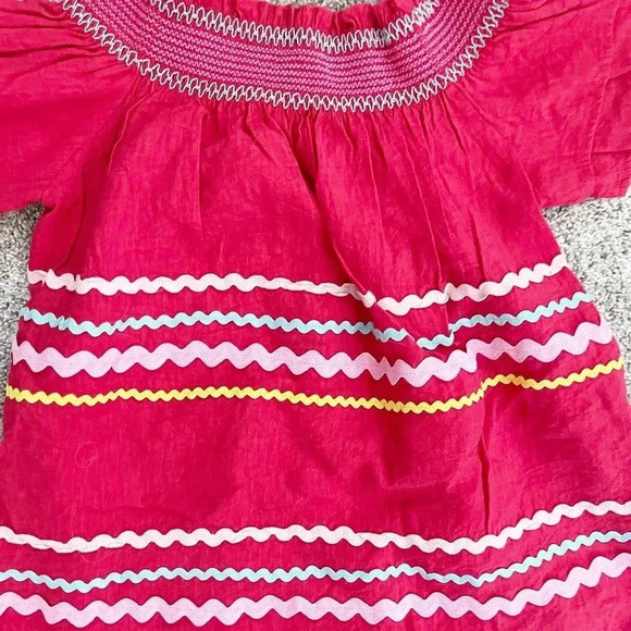 Vici Dolls Women's Zigzag Smocked Neck Short Sleeve Ruffle Blouse Top Red Small - Picture 7 of 9